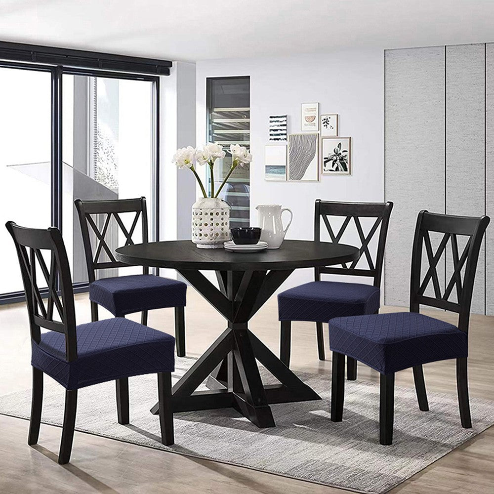 2 X Water Resistant Rhombic Lattice Dining Chair Seat Cushion Cover Navy Blue