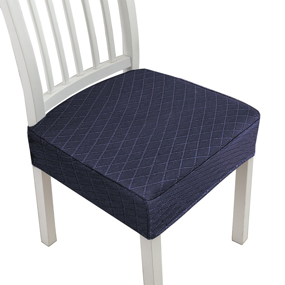 2 X Water Resistant Rhombic Lattice Dining Chair Seat Cushion Cover Navy Blue
