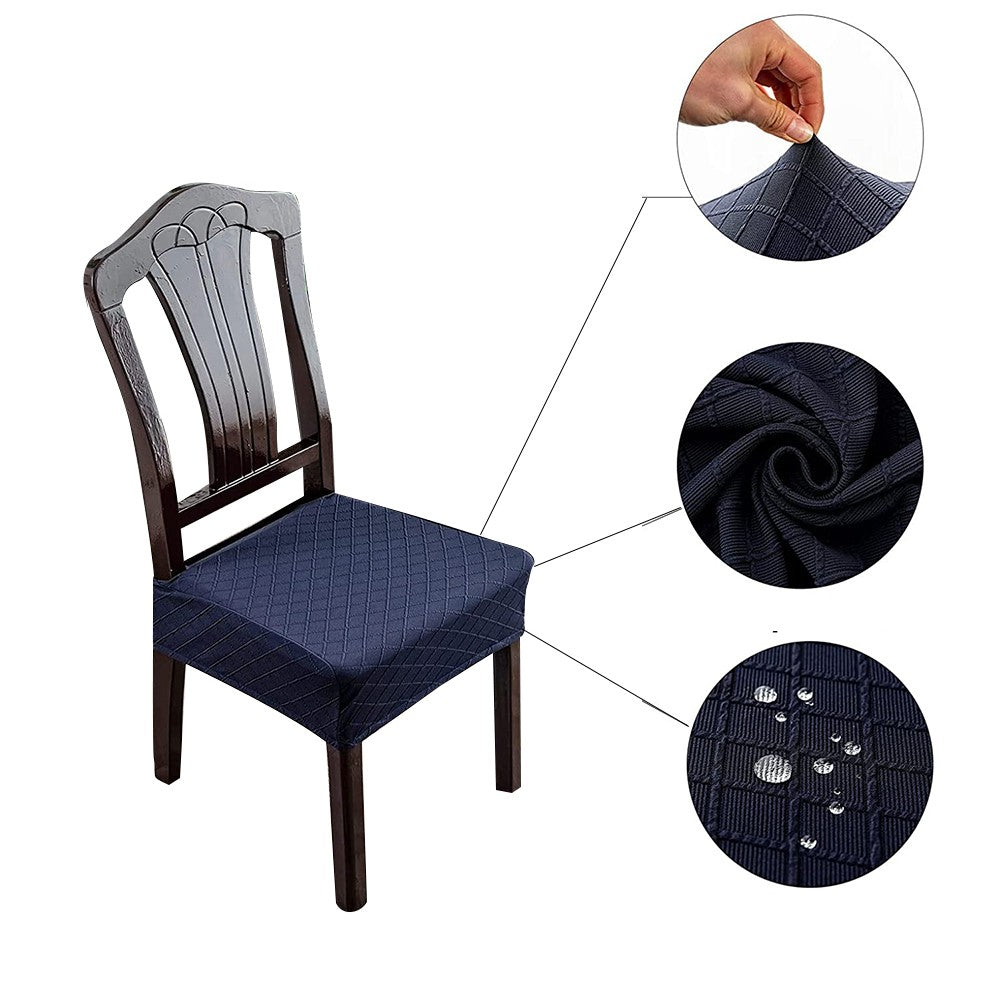 2 X Water Resistant Rhombic Lattice Dining Chair Seat Cushion Cover Navy Blue
