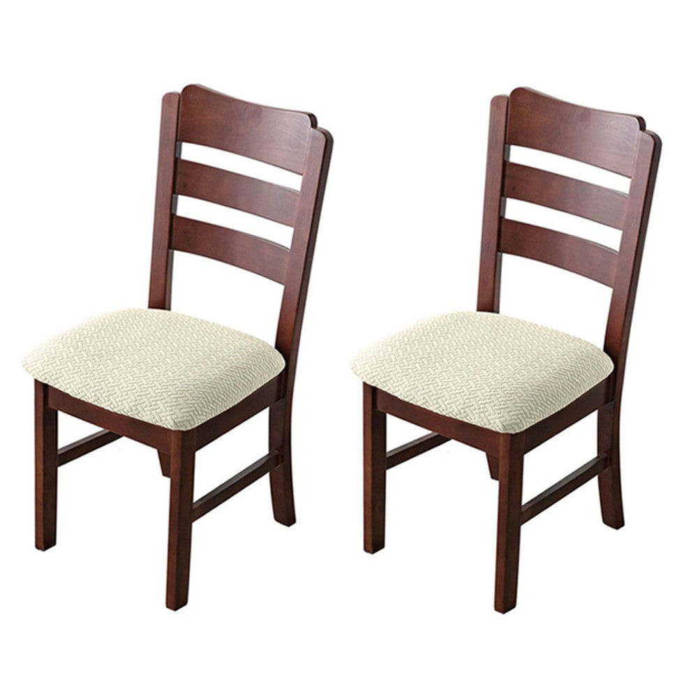 2 X Stretch Dining Chair Seat Cover Jacquard Removable Cushion Slipcover Beige