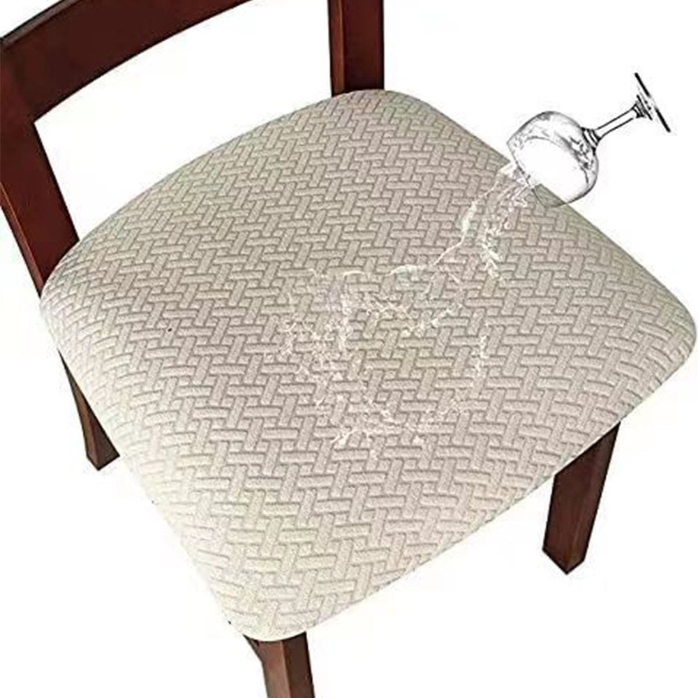 2 X Stretch Dining Chair Seat Cover Jacquard Removable Cushion Slipcover Beige