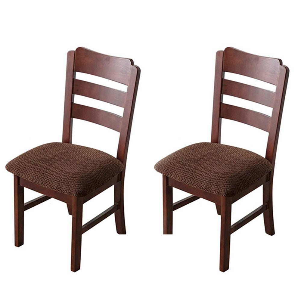 2 X Stretch Dining Chair Seat Cover Jacquard Removable Cushion Slipcover Coffee