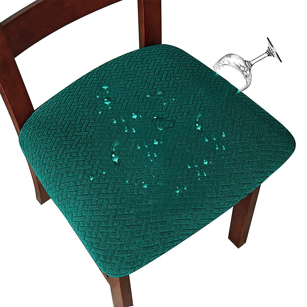 2 X Stretch Dining Chair Seat Cover Jacquard Removable Cushion Slipcover Green