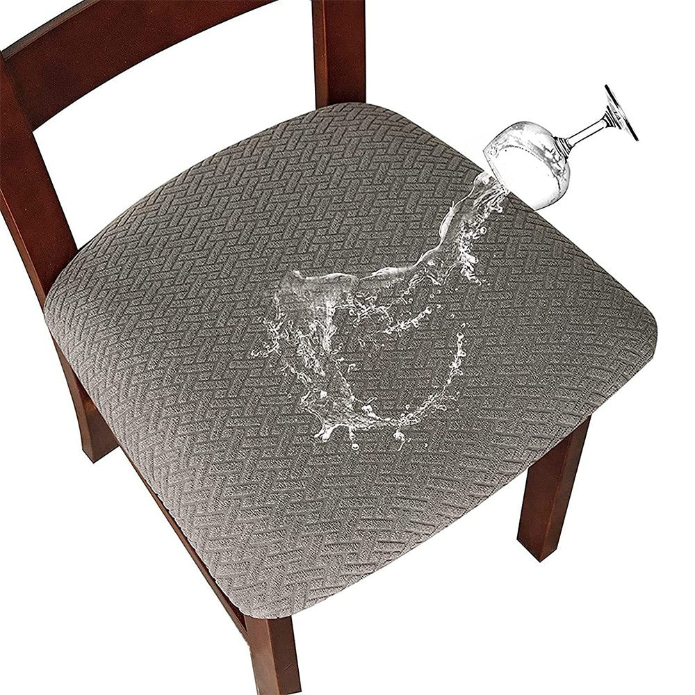 2 X Stretch Dining Chair Seat Cover Jacquard Removable Cushion Slipcover Grey