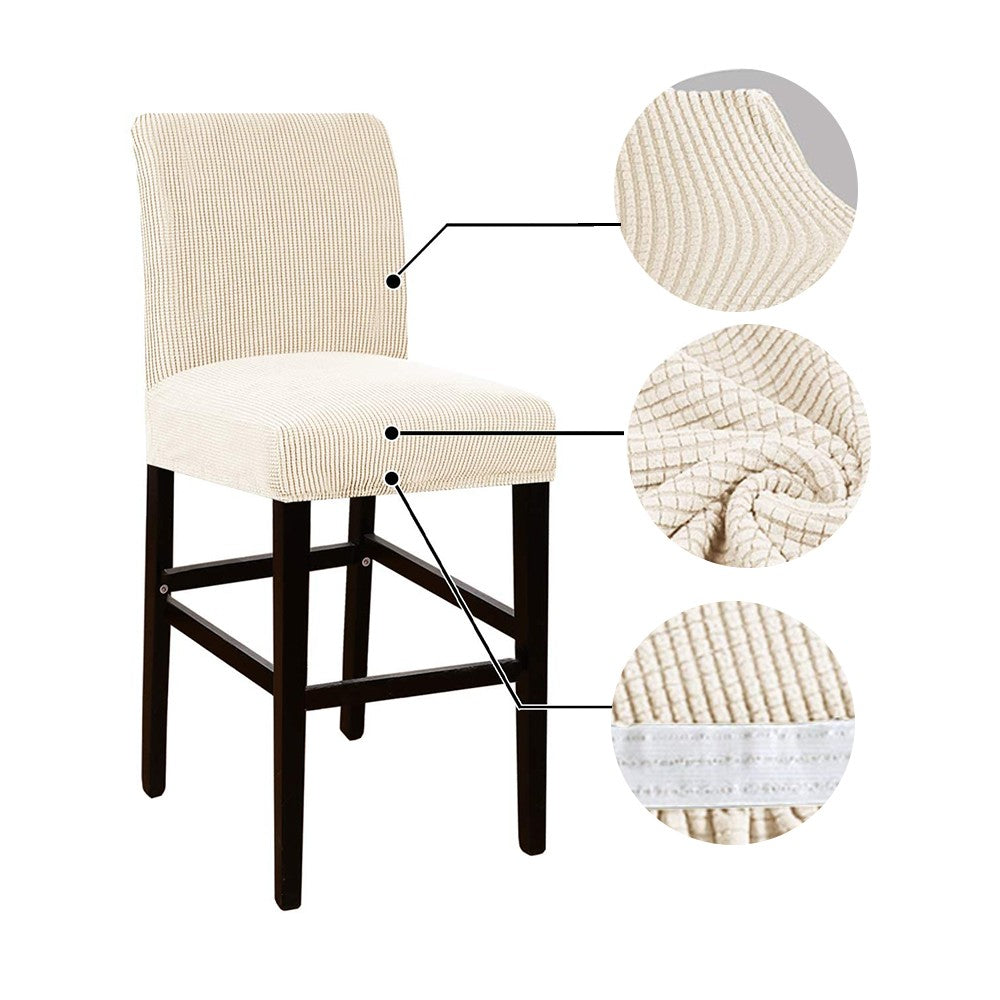 2 X Cafe Bar Stool Covers Stretch Armless Dining Chair Slipcover Beige