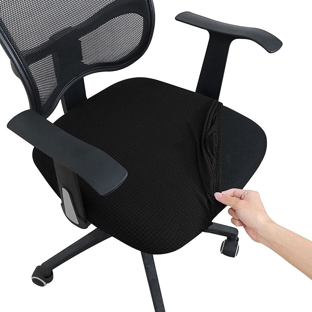 2 X Black Office Chair Covers Stretch Dining Room Chair Seat Cushion Slipcover