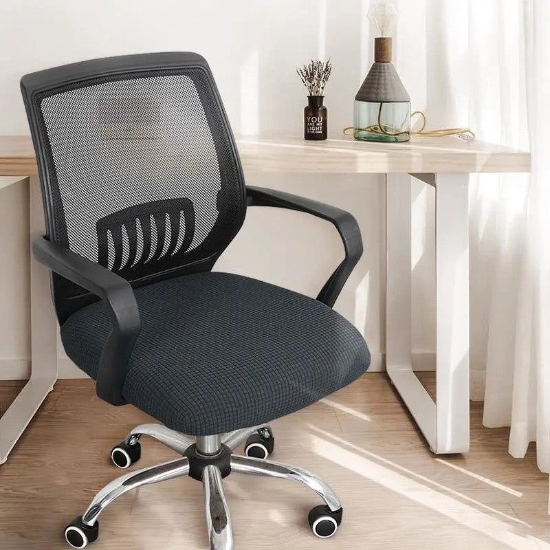 2 X Dark Grey Office Chair Covers Stretch Dining Room Chair Seat Cushion Slipcover