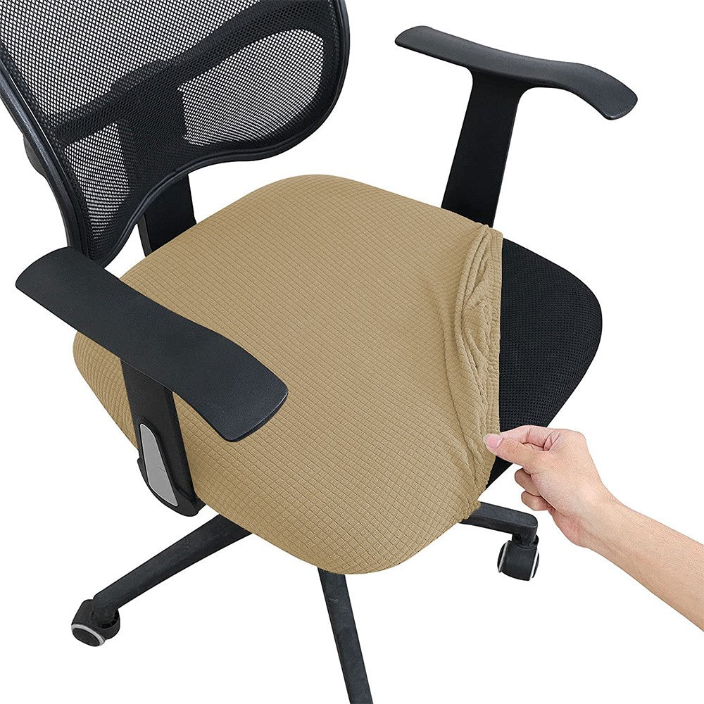 2 X Khaki Office Chair Covers Stretch Dining Room Chair Seat Cushion Slipcover