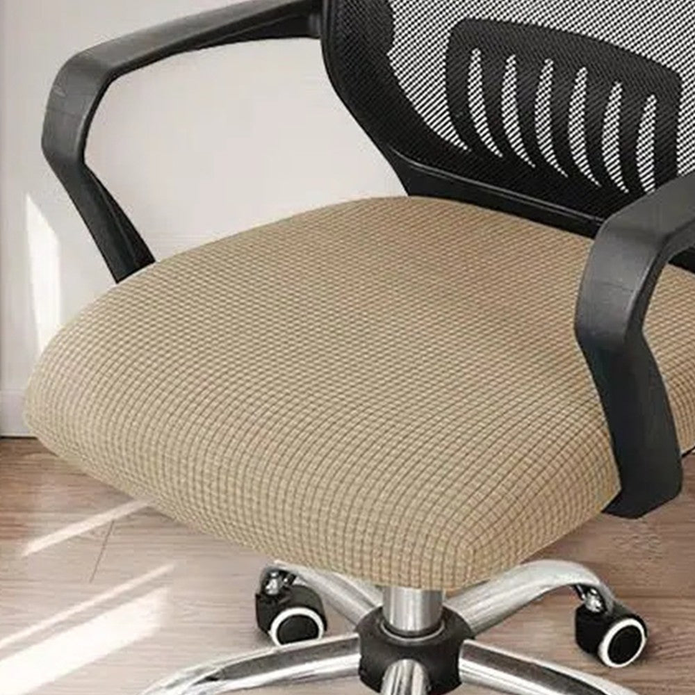 2 X Khaki Office Chair Covers Stretch Dining Room Chair Seat Cushion Slipcover