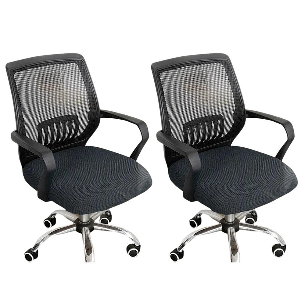 2 X Dark Grey Office Chair Covers Stretch Dining Room Chair Seat Cushion Slipcover