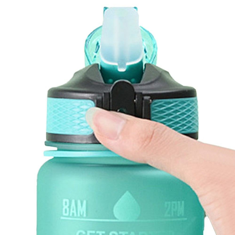 1L Water Bottle Motivational Drink Flask with Time Markings for Sport Gym Green