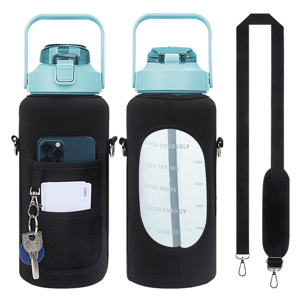 2L Blue Gym Water Bottle and Water Bottle Carrier Bag Kit Drinking Water Bottle with Time Marker