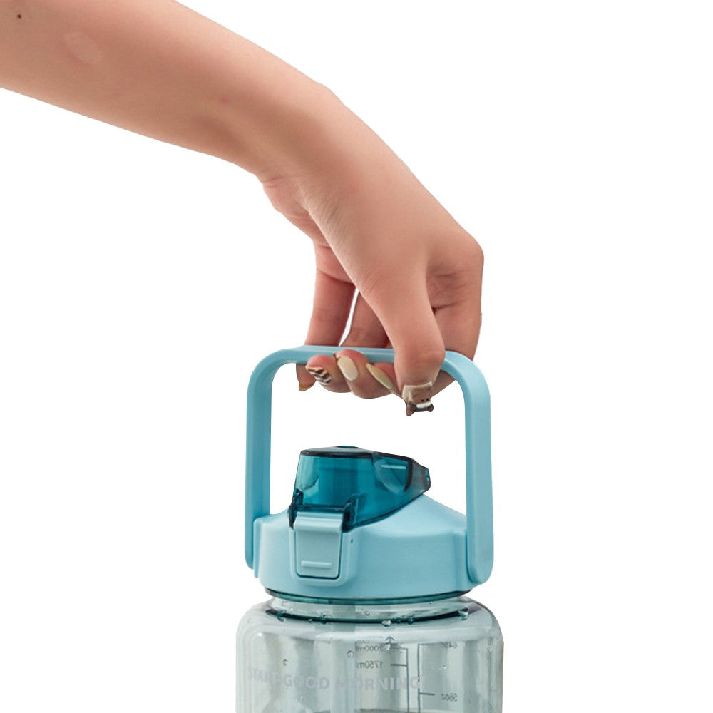 2L Blue Gym Water Bottle and Water Bottle Carrier Bag Kit Drinking Water Bottle with Time Marker