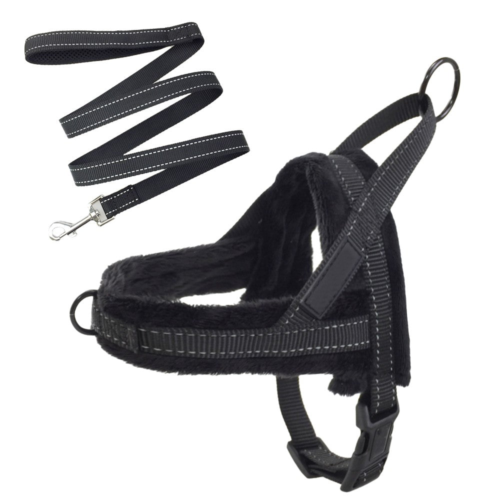 No Pull Pet Dog Harness and Leash Set Plush Padded Pet Vest with Reflective Strip Black XL