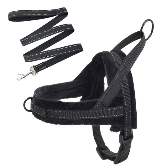 No Pull Pet Dog Harness and Leash Set Plush Padded Pet Vest with Reflective Strip Black XL