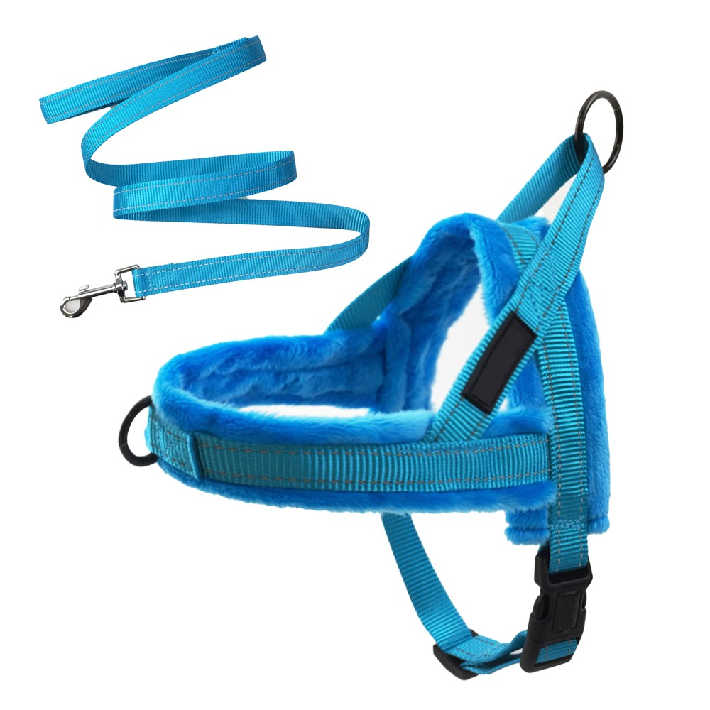 No Pull Pet Dog Harness and Leash Set Plush Padded Pet Vest with Reflective Strip Blue L