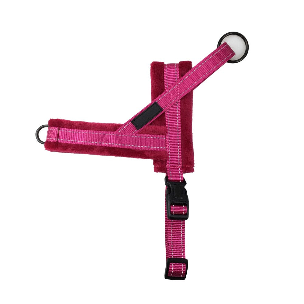 No Pull Pet Dog Harness and Leash Set Plush Padded Pet Vest with Reflective Strip Rose Red M