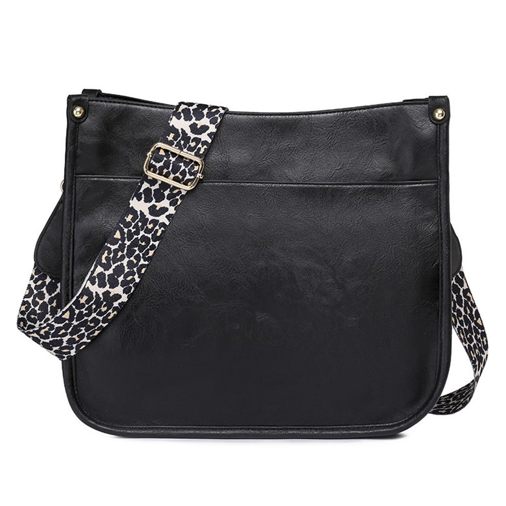 Womens PU Leather Shoulder Bag Crossbody Purse Bag Zipper Sling Bag Handbag Black