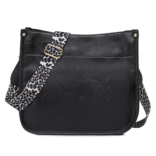 Womens PU Leather Shoulder Bag Crossbody Purse Bag Zipper Sling Bag Handbag Black
