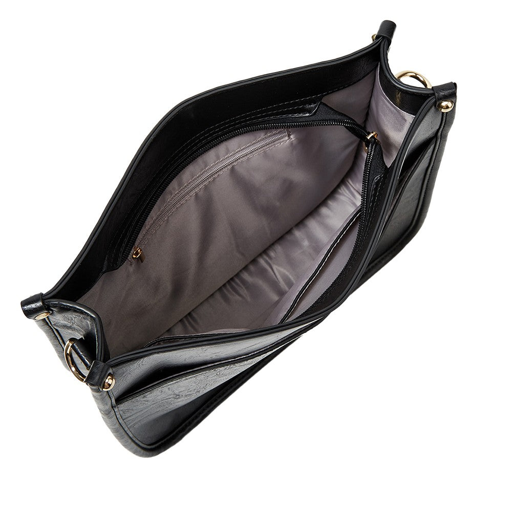 Womens PU Leather Shoulder Bag Crossbody Purse Bag Zipper Sling Bag Handbag Black