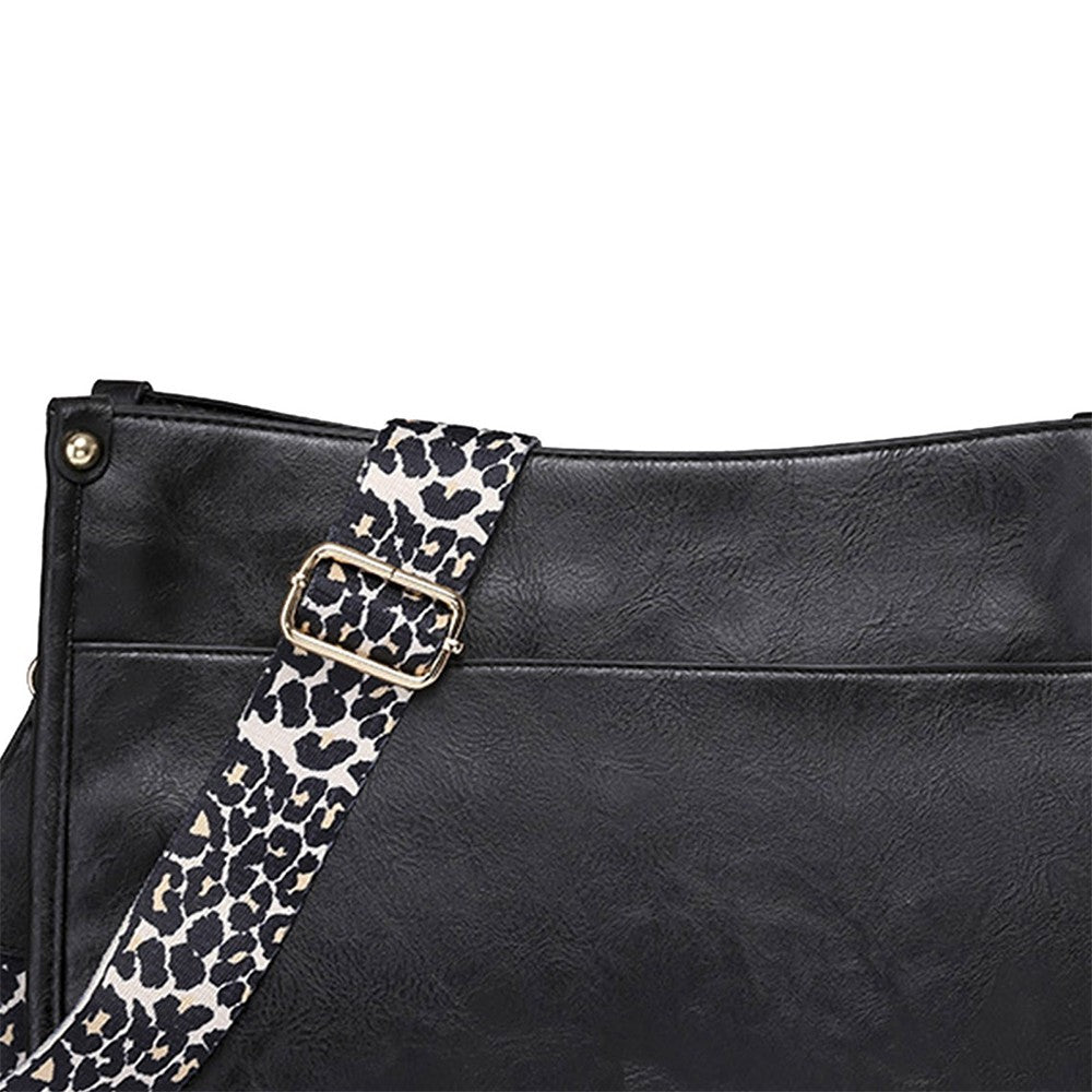 Womens PU Leather Shoulder Bag Crossbody Purse Bag Zipper Sling Bag Handbag Black