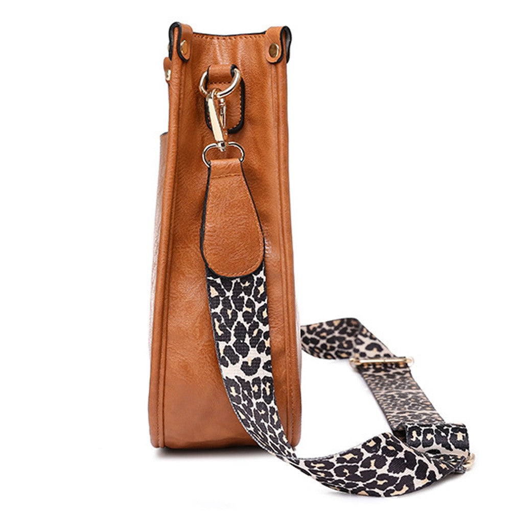 Womens Roomy Crossbody Bag PU Leather Satchel Shoulder Bag Zipper Sling Bag Brown