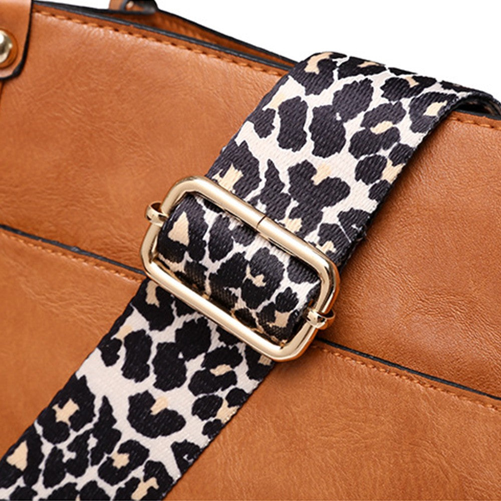 Womens Roomy Crossbody Bag PU Leather Satchel Shoulder Bag Zipper Sling Bag Brown