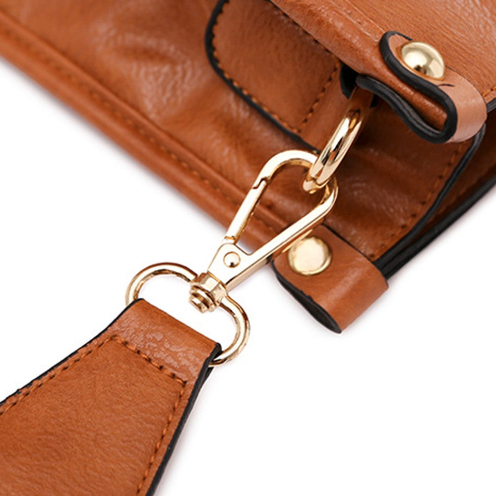 Womens Roomy Crossbody Bag PU Leather Satchel Shoulder Bag Zipper Sling Bag Brown