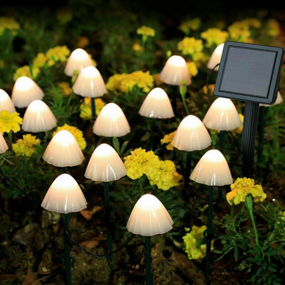 Warm White 5M Solar Mushroom String Lights Walkway Lamp Outdoor Garden Decor
