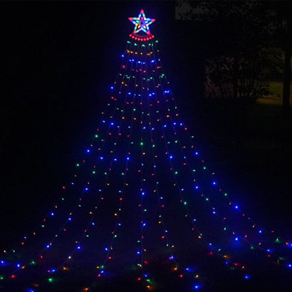 Solar LED Star Waterfall Lights Christmas Tree Decor String Lights Multicolour