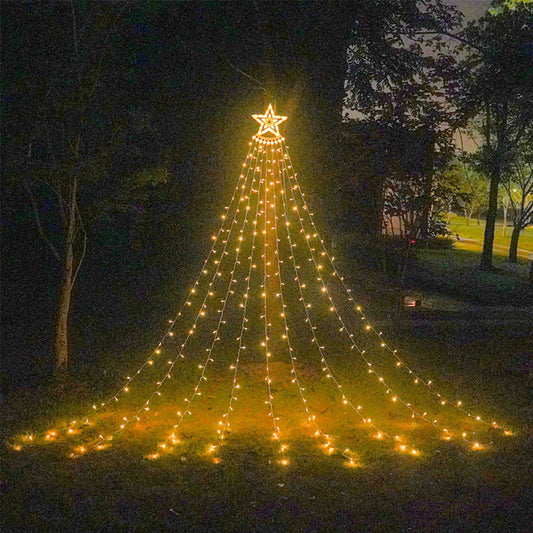 Solar LED Star Waterfall Lights Christmas Tree Decor String Lights Warm White