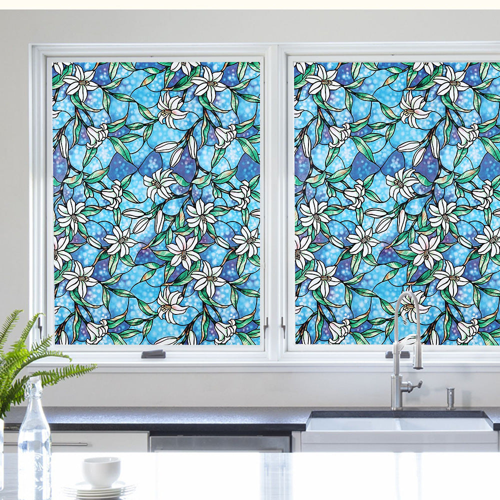 Lily Flower Blossom Cling Stained Glass Window Film Sticker Home Decor