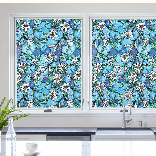 Lily Flower Blossom Cling Stained Glass Window Film Sticker Home Decor