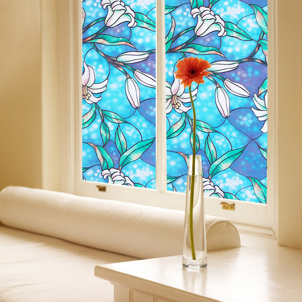 Lily Flower Blossom Cling Stained Glass Window Film Sticker Home Decor
