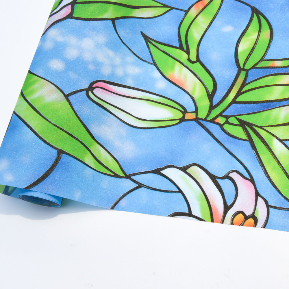 Lily Flower Blossom Cling Stained Glass Window Film Sticker Home Decor