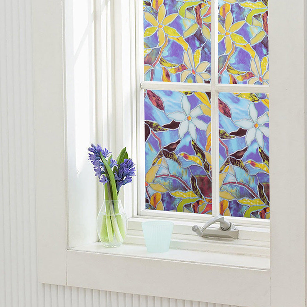 Orchid Flower Blossom Cling Stained Glass Window Film Sticker Home Decor