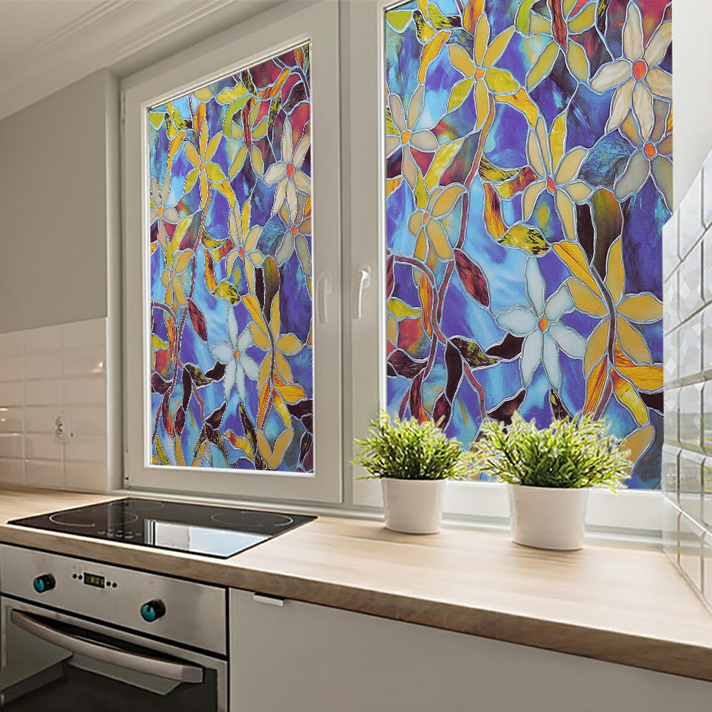 Orchid Flower Blossom Cling Stained Glass Window Film Sticker Home Decor