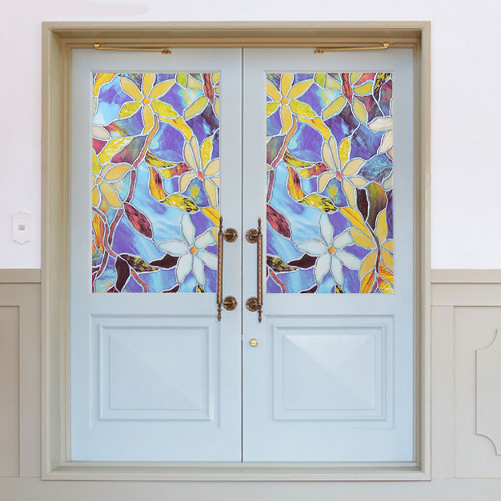 Orchid Flower Blossom Cling Stained Glass Window Film Sticker Home Decor