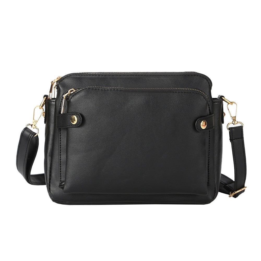 Women PU Leather Shoulder Bag Crossbody Purse Zipper Satchel Handbag Black