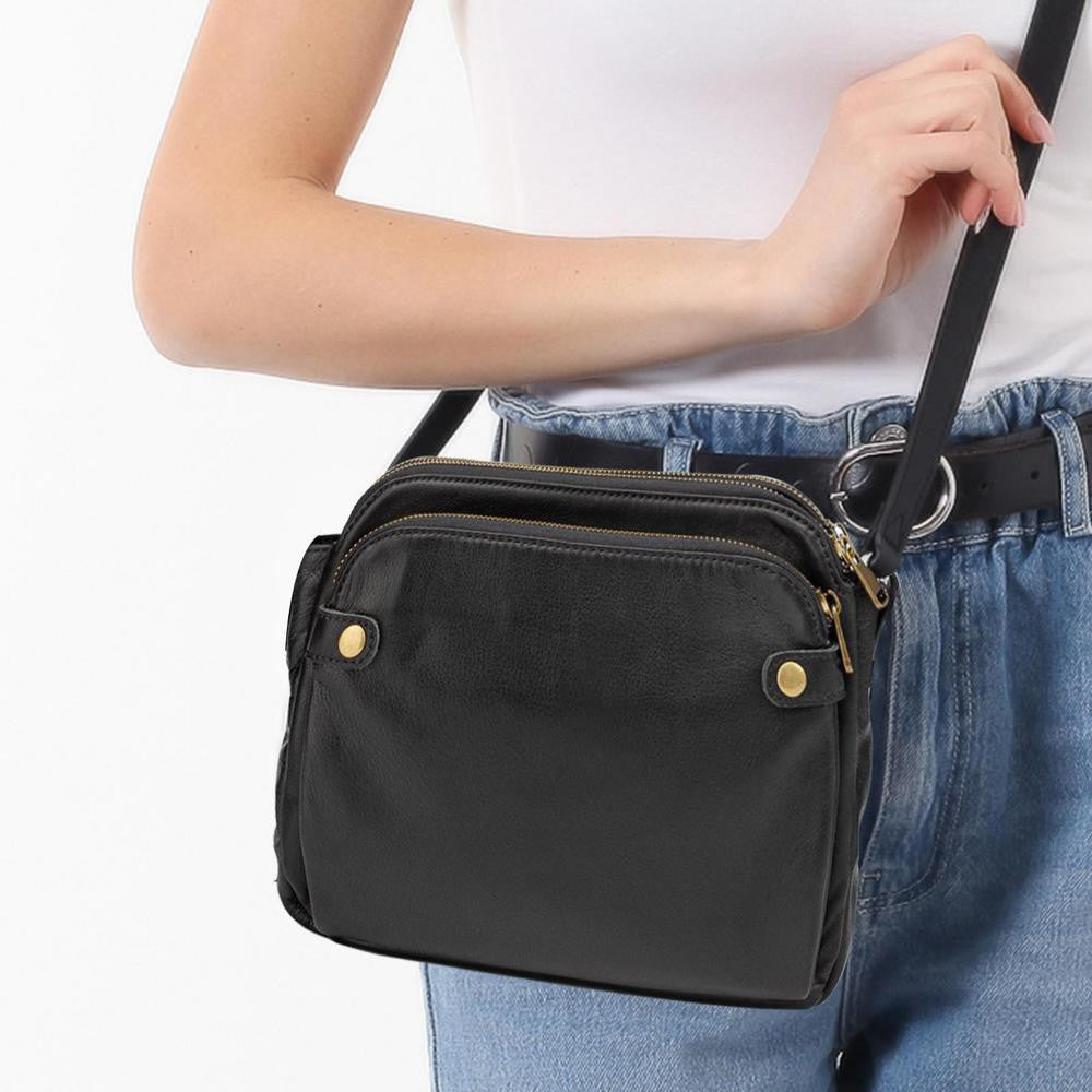 Women PU Leather Shoulder Bag Crossbody Purse Zipper Satchel Handbag Black