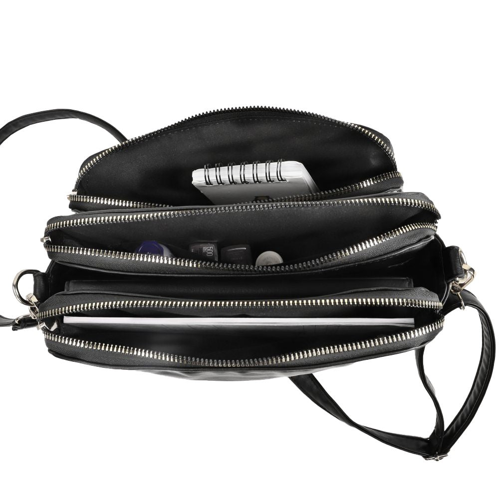 Women PU Leather Shoulder Bag Crossbody Purse Zipper Satchel Handbag Black