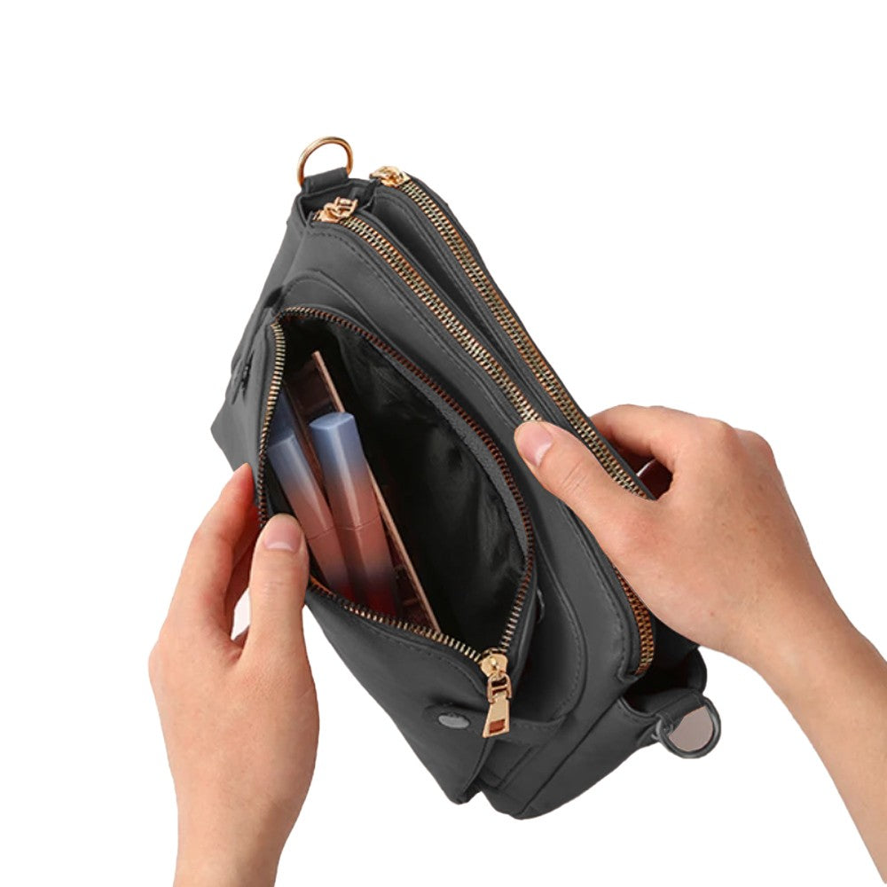 Women PU Leather Shoulder Bag Crossbody Purse Zipper Satchel Handbag Black