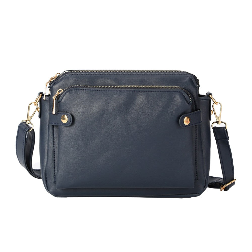 Women PU Leather Shoulder Bag Crossbody Purse Zipper Satchel Handbag Blue