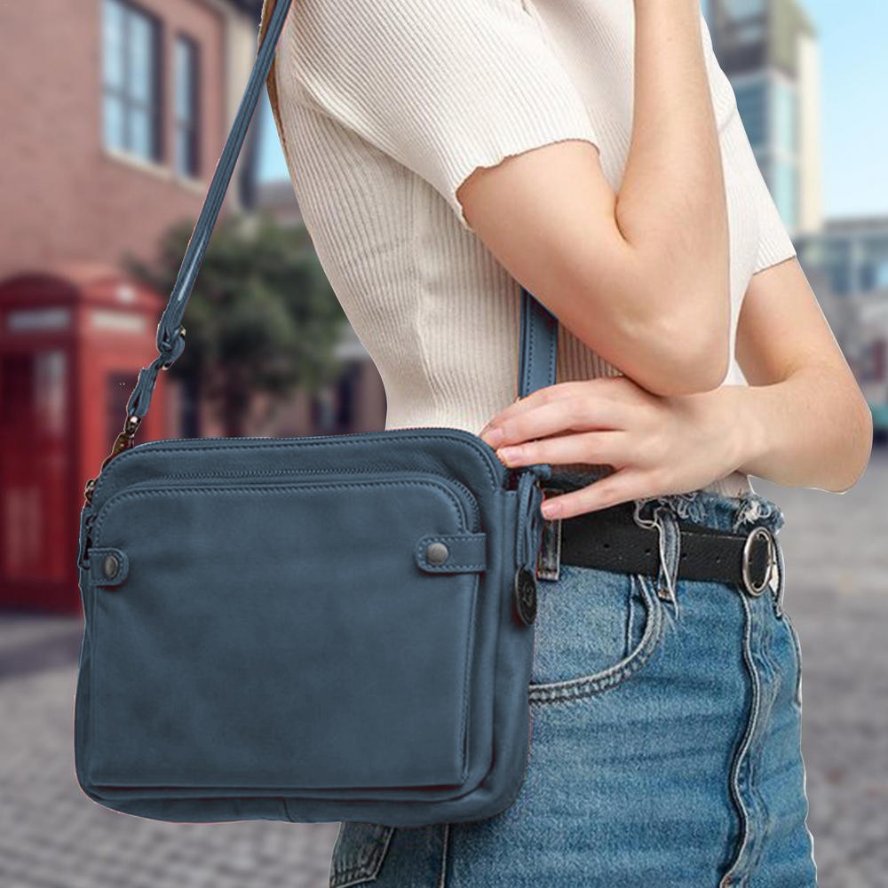 Women PU Leather Shoulder Bag Crossbody Purse Zipper Satchel Handbag Blue