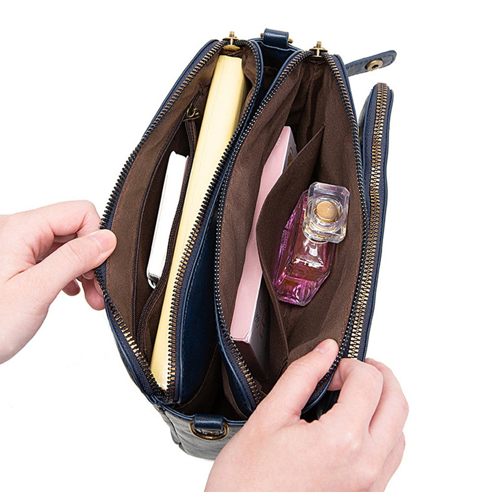 Women PU Leather Shoulder Bag Crossbody Purse Zipper Satchel Handbag Blue