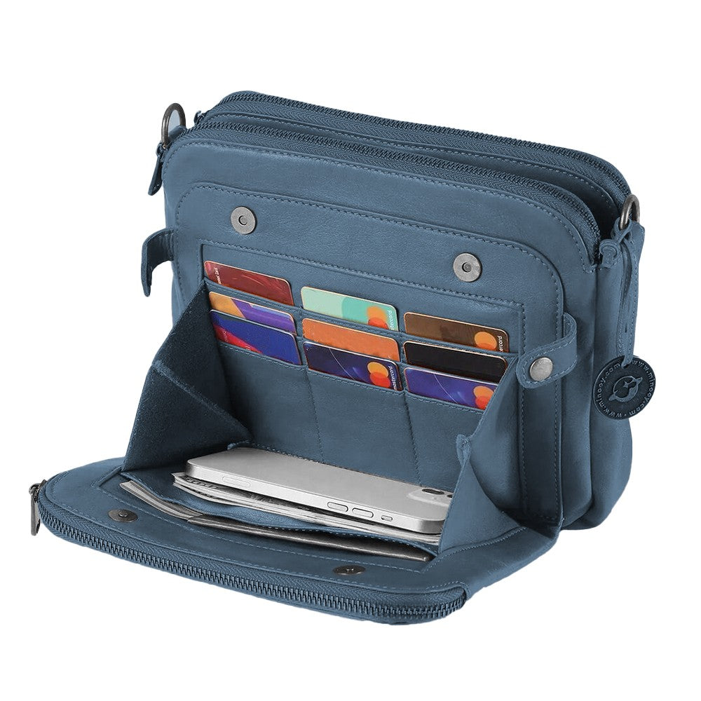 Women PU Leather Shoulder Bag Crossbody Purse Zipper Satchel Handbag Blue