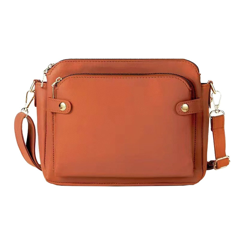 Women PU Leather Shoulder Bag Crossbody Purse Zipper Satchel Handbag Brown