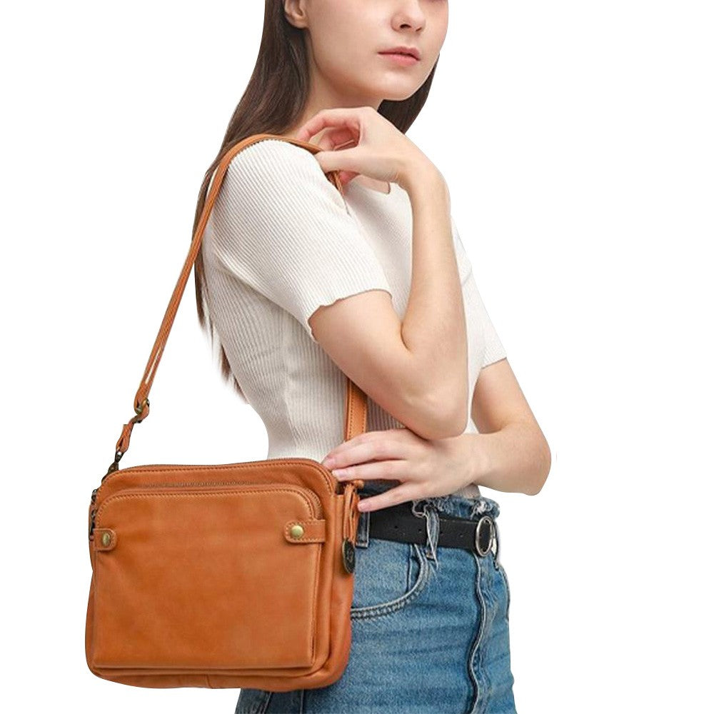 Women PU Leather Shoulder Bag Crossbody Purse Zipper Satchel Handbag Brown