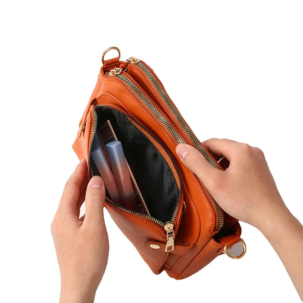 Women PU Leather Shoulder Bag Crossbody Purse Zipper Satchel Handbag Brown