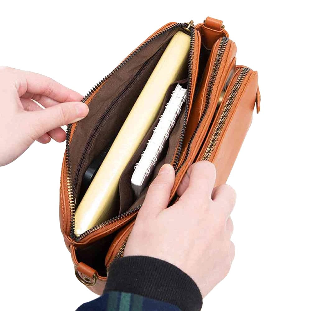 Women PU Leather Shoulder Bag Crossbody Purse Zipper Satchel Handbag Brown